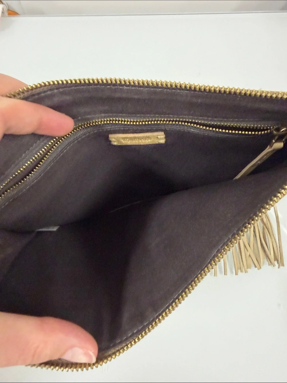 Madewell Tan leather Fringe Zip Clutch